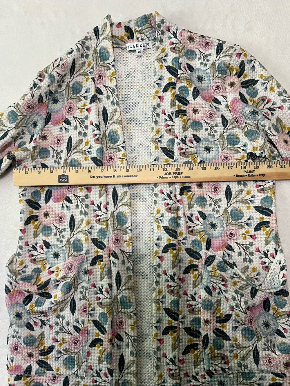 Boutique Floral Waffle Knit Open Front Cardigan One Size Lightweight Stretchy - Picture 6 of 7